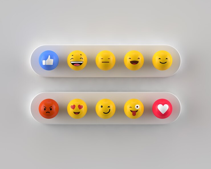 Flat lay of different emoticon in 3d format