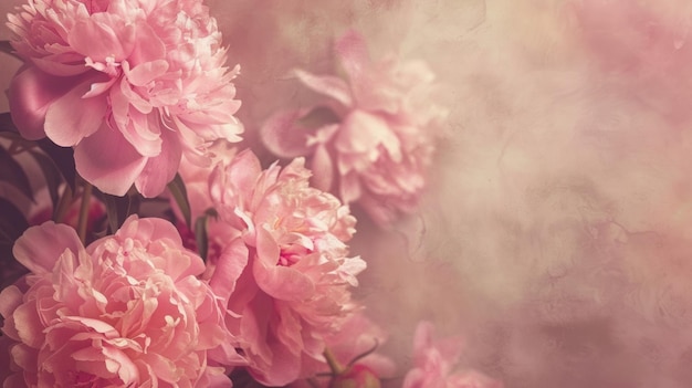 Floral background with pink peonies in vintage toning