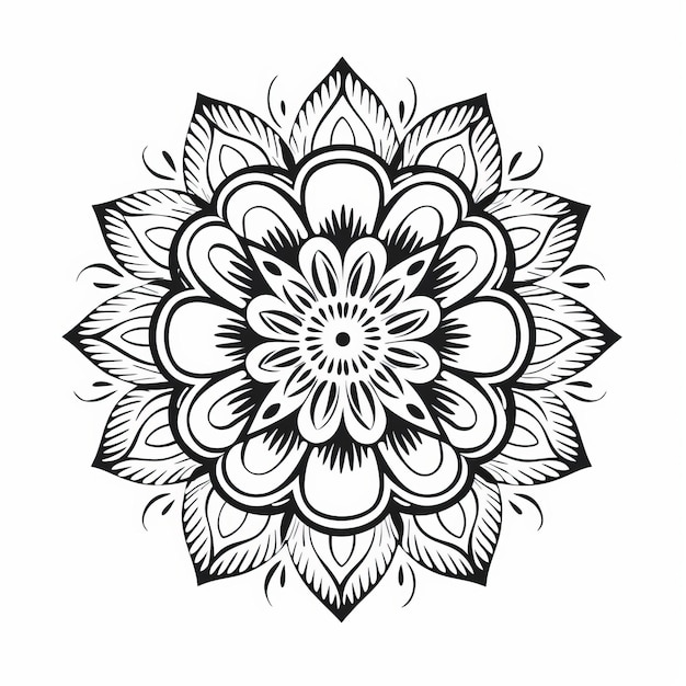 Flower Mandala Drawing Intricate Patterns On White Background
