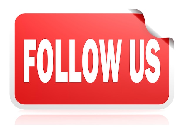 Follow us red square banner