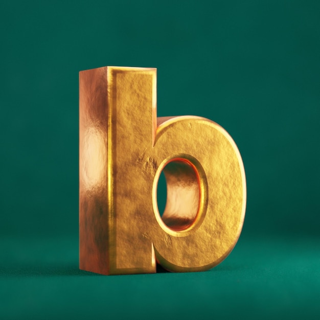 Fortuna Gold Letter B lowercase on Tidewater Green background. Trend color font type symbol. 3d render.