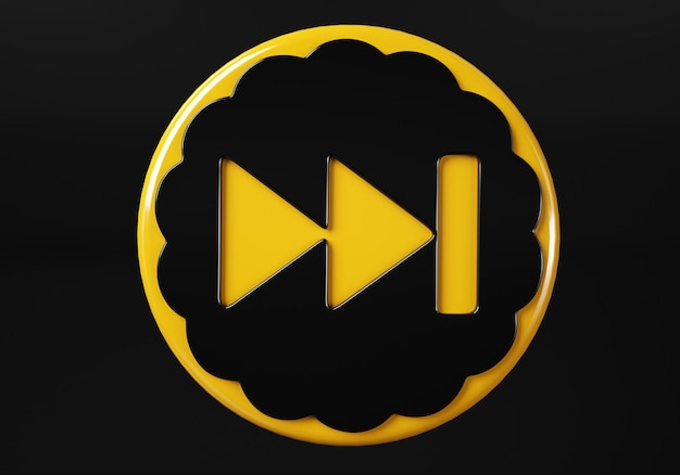 forward media button buttons shiny icon with yellow frame and with reflection  3d illustration on black background