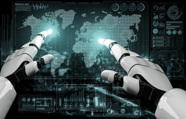 Fremtidens artificial intelligence-robot og cyborg 3D-illustrasjon