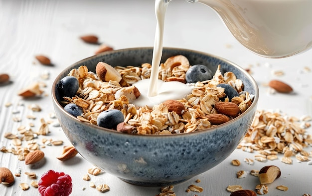 Fresh Granola Breakfast with Berries and Milk