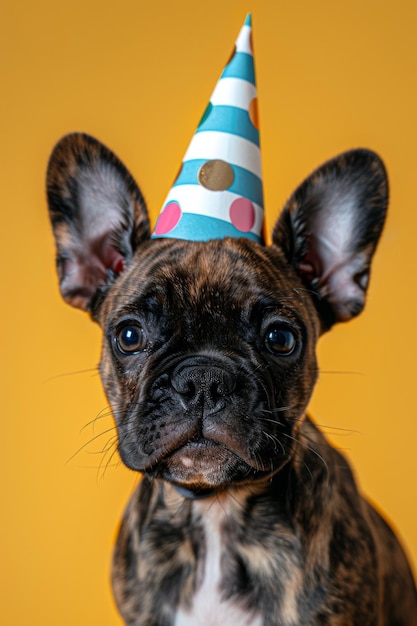Fun portrait of cute animal wearing a party hat