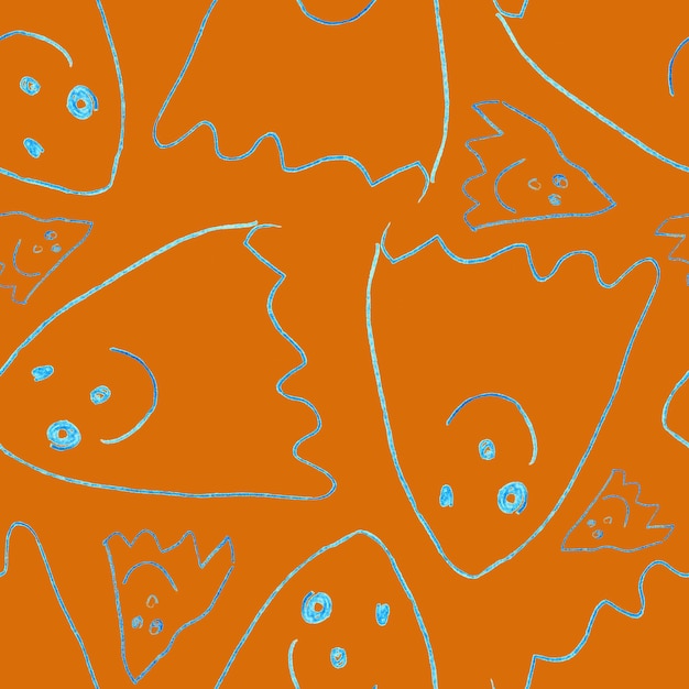 Funny Ghosts Drawn with Crayon Seamless Pattern Cute Halloween Illustration