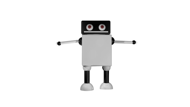 Funny going robot with big eyes in black space 3d render background computer generating