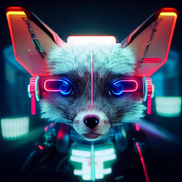 Futurist robotic red fox avatar Photomontage
