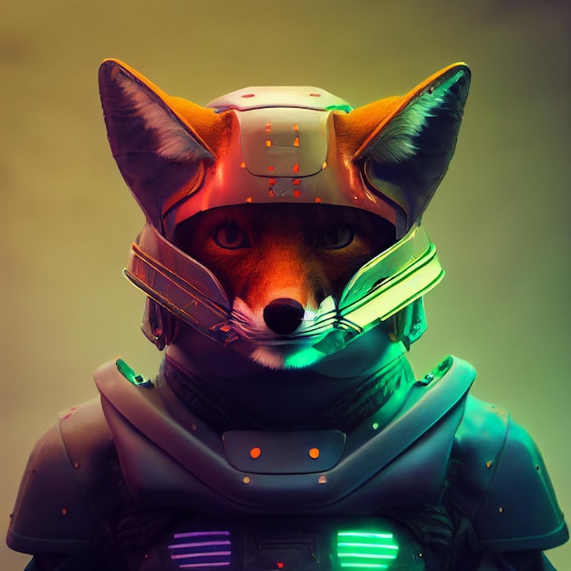 Futurist robotic red fox avatar Photomontage