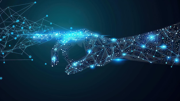 futuristic digital hand touching with dots and lines connection technology background ai generated