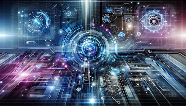 futuristic digital network with advanced circuitry and glowing interfaces hitech cyber environment