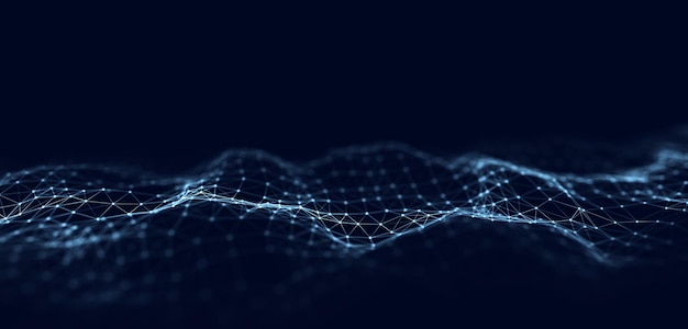 Futuristic digital wave Dark cyberspace Abstract wave with dots White moving particles on background 3d rendering