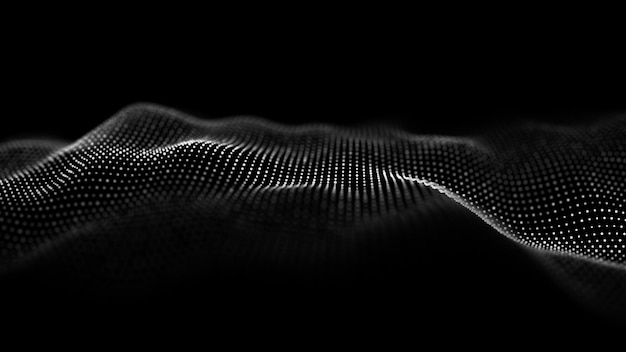 futuristic digital wave dark cyberspace abstract wave with dots white moving particles on background 3d rendering