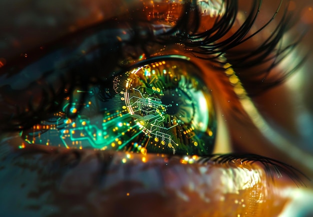 Futuristic Eye with Circuitry Reflections Representing Advanced digital Technology and Security