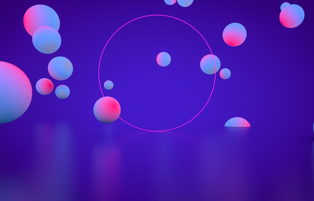 Futuristic geometric shape empty stage with glowing neon color.