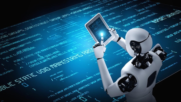 Futuristic robot artificial intelligence huminoid AI programming coding