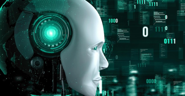 Futuristic robot artificial intelligence huminoid AI programming coding