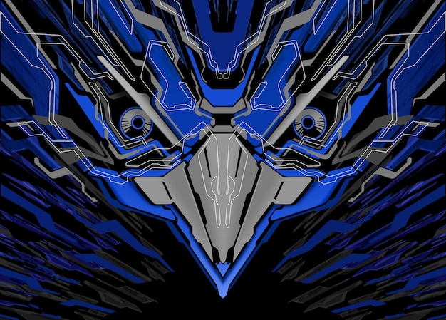 futuristic robotic bird head mecha light blue dark grey