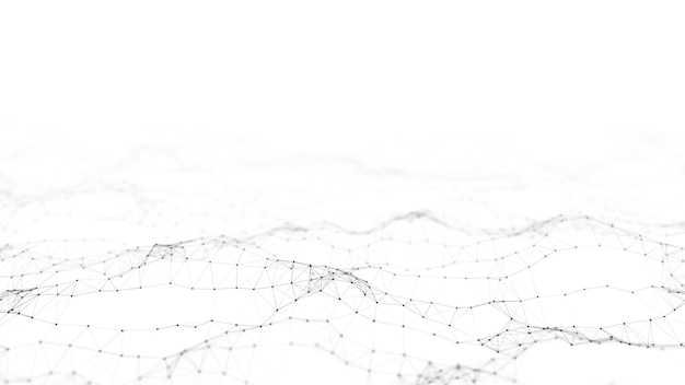 Futuristic vector hexagon wave Dark cyberspace Abstract wave with dots and line White moving particles on background