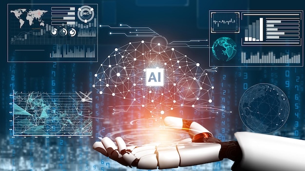 Futuristisk robot, kunstig intelligens, revolusjonerende AI-teknologikonsept