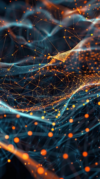 Futuristisk teknologi, abstrakte linjer og rutenett i virtuelt rom fra konseptet digital teknologi og Internett AI-generert illustrasjon