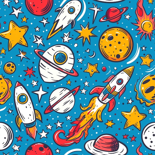 Galactic Astronaut rocket adventures cute cartoon Seamless Patterns generative ai art