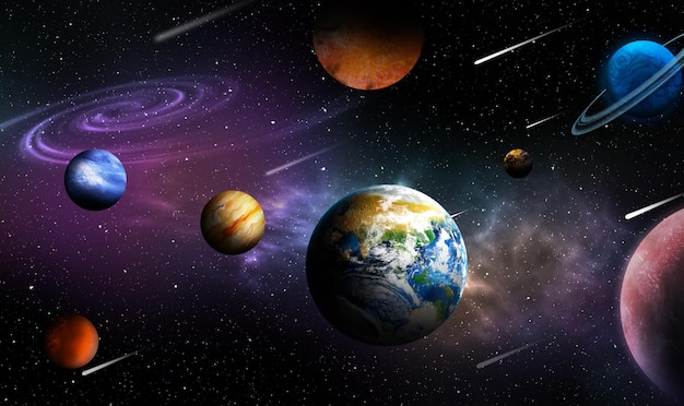 Galaxy with stars comets and planets banner design Fantasy world