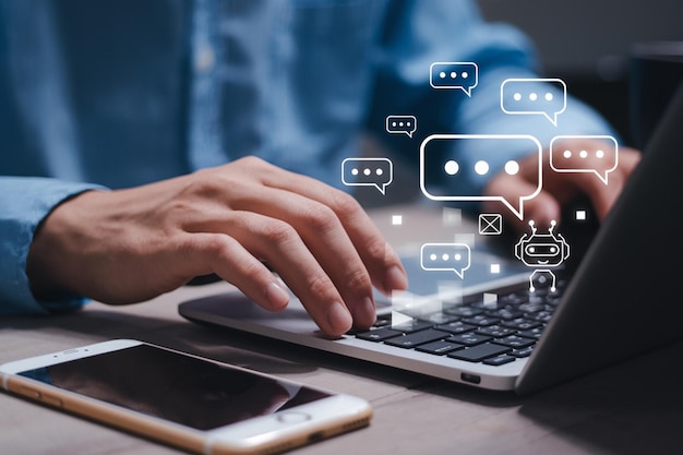 generative ai answer businessman using ai to generate something customer support laptop assistant