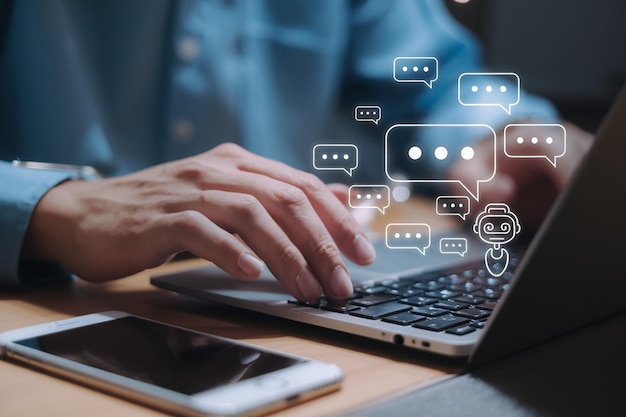 generative ai answer businessman using ai to generate something customer support laptop assistant