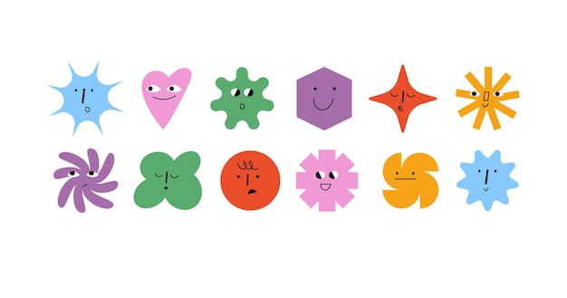 Geometric abstract comic faces with different emotions Funny faces for business team avatar