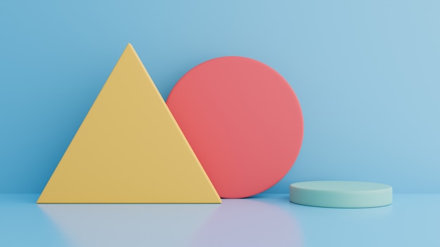 geometrical shapes colorful on blue background.3d rendering