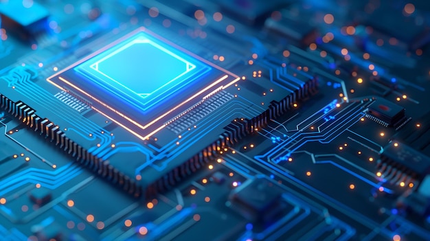 Glødende Neon AI-chip på teknologibakgrunn