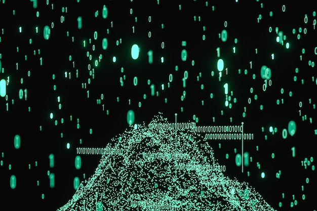 Glowing binary digit with dark background 3d rendering