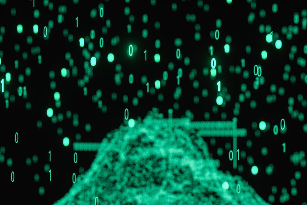Glowing binary digit with dark background 3d rendering