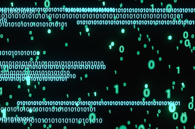 Glowing binary digit with dark background 3d rendering