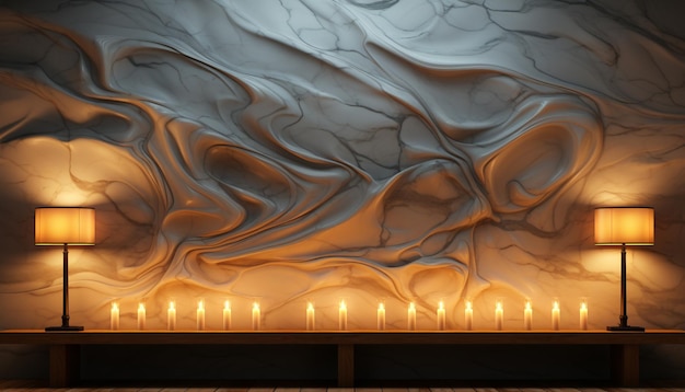 Glowing candle illuminates dark room creating cozy winter ambiance generated by artificial intelligence
