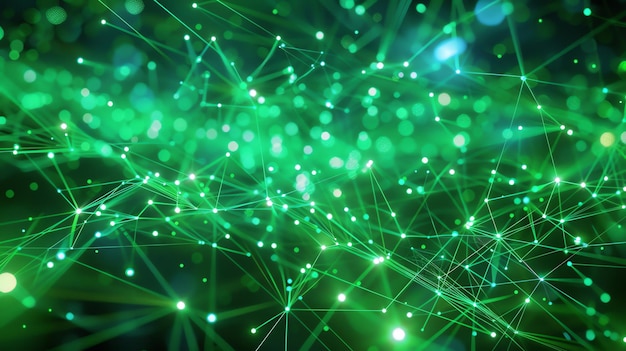 glowing green neural network artificial intelligence concept 3d rendering