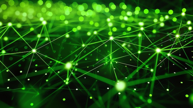 Glowing green neural network Artificial intelligence Machine learning concept