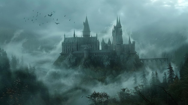 God Halloween-banner med skyer, flaggermus, gresskar, fullmåne, edderkoppnett og heksekjel i papirklippstil