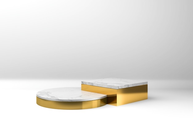 gold and white podiums on grey background