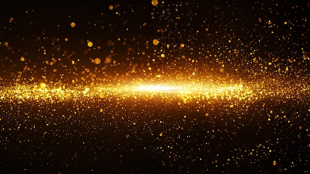 golden digital particles dynamic wave flow and light flare in abstract technology background