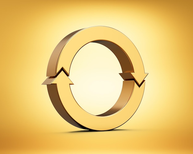 golden rounded clockwise arrow loop symbolizes recycling and continuous rotation 3d illustration