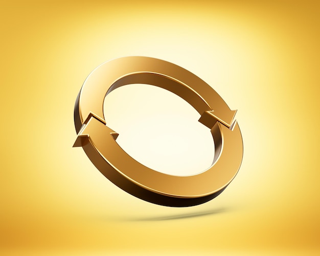 Golden Rounded Clockwise Arrow Loop Symbolizes Recycling And Continuous Rotation 3D Illustration
