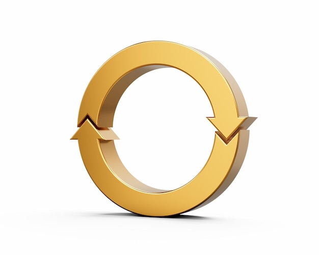 Golden Rounded Clockwise Arrow Loop Symbolizes Recycling And Continuous Rotation 3D Illustration