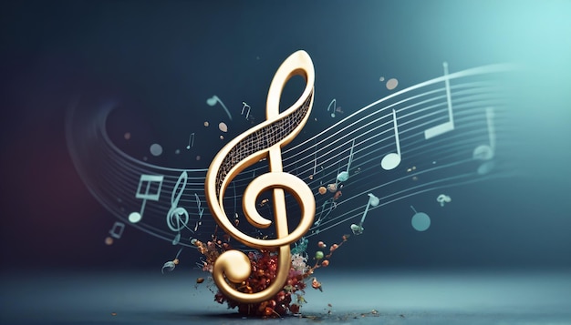 Golden Treble Clef with Musical Notes and Floral Arrangement
