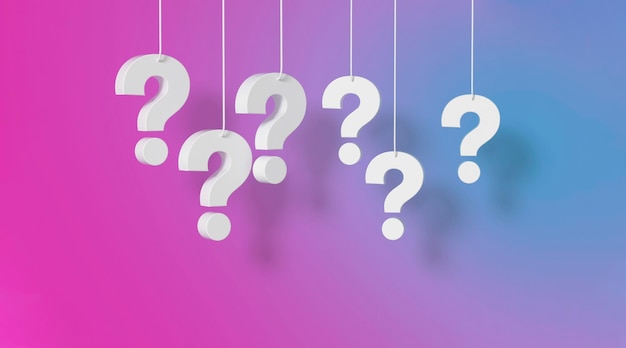 Gradient background of question marks white hanging 3D rendering