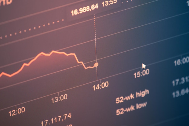 graph of exchange rate of currencies or stock index on a computer monitor for analysis