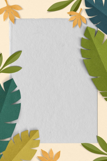 Green leaf frame png mockup in paper craft style