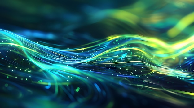 Greenblue smoke in neon light on black background