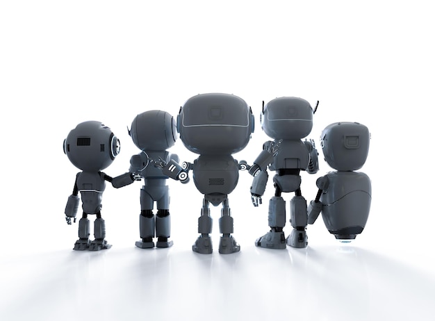 group of robotic assistants or artificial intelligence robots